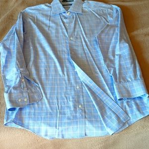 Saks Fifth Avenue Blue/Yellow Men's Slim Fit/Dress Shirt 16.5 32/33